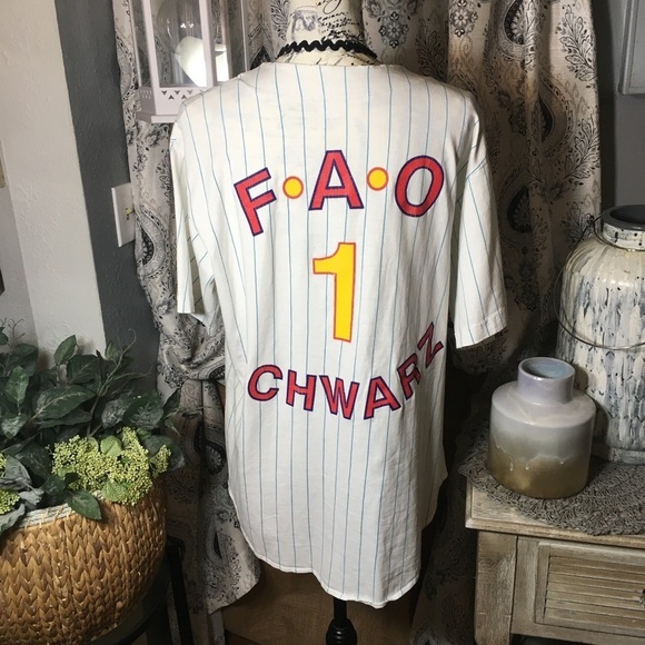 Vintage FAO SCHWARZ team FAO Schwarz pin striped baseball jersey inspired shirt. - Picture 7 of 10